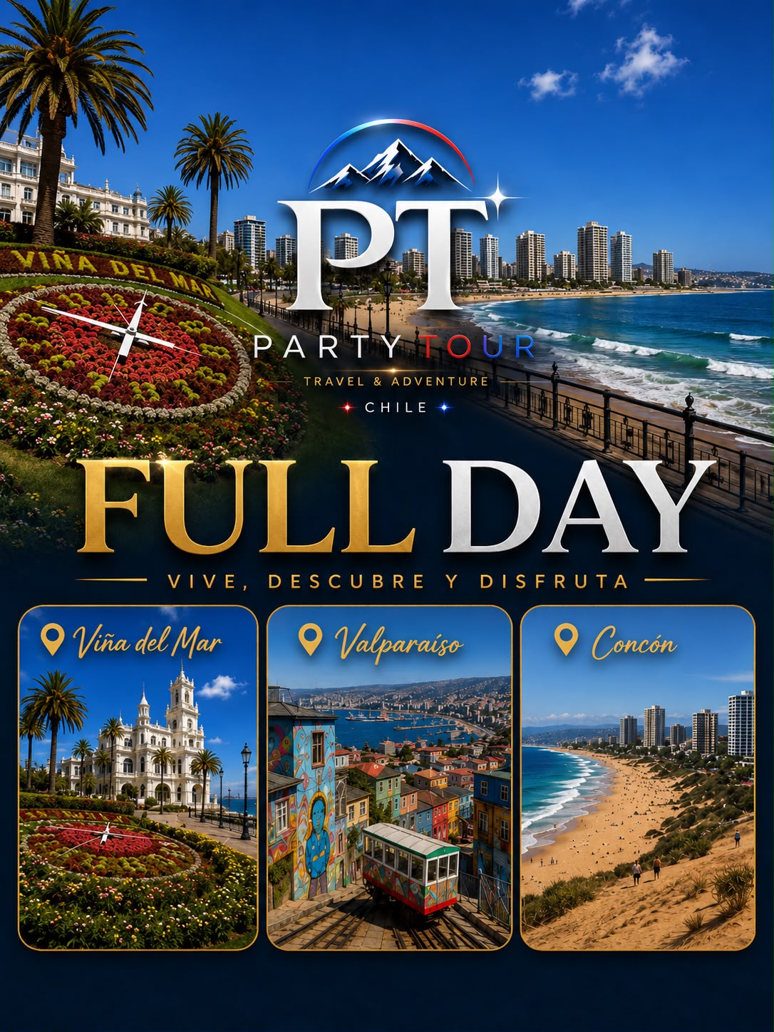 Flyer Full Day Viña del Mar, Valparaíso y Concón